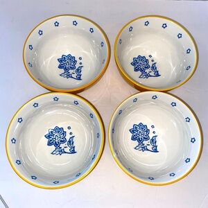 Set of 4 Blue /Yellow Wisenvoy Cereal Ice Cream Desert Salad Bowls
